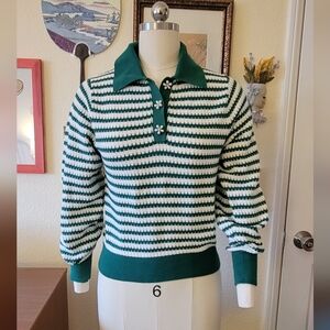 & Other Stories Floral Button Knit Sweater In Green Stripe